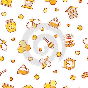 Seamless honey pattern with stroked beekeeping signs photo