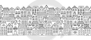 Seamless horizontal banner with cute little houses