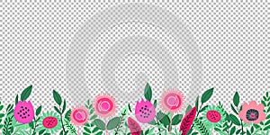 seamless horizontal border made with wild plants hand draw. wildflowers in row. Floral natural pattern vector flat illustration