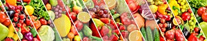 Seamless horizontal pattern multi-colored vegetables and fruits separated sloping vertical lines photo