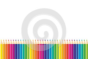 Seamless horizontal pattern. Set of isolated colored pencils arranged in a row with copy space for note, text, on white background