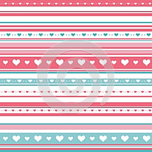 Seamless horizontal striped pattern with hearts