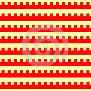 Seamless horizontal striped pattern. Repeated red embattled lines on yellow background. Heraldry motif. Abstract photo