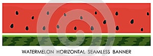 Seamless horizontal web banner with black watermelon seeds on red. Internet page header decoration. Design element. Vector