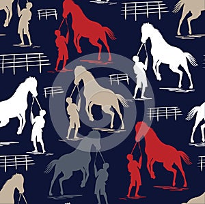 Seamless Horse pattern on blue navy