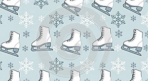 Seamless Ice Skates and Snowflakes Winter Pattern