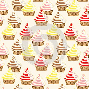 Seamless Iced Topping Cupcakes Pattern