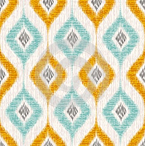 Seamless Ikat ogee rhombus ethnic background.