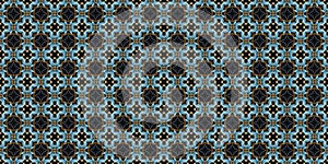 Seamless illustrated pattern made of abstract elements in blue and black