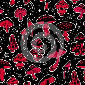 Seamless illustration with fly agarics