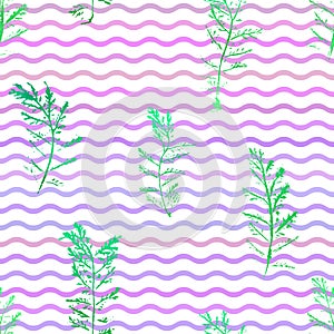 Seamless imprints pattern of the branched herbs.