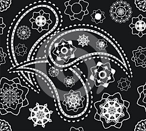 Seamless indian black-and-white paisley pattern