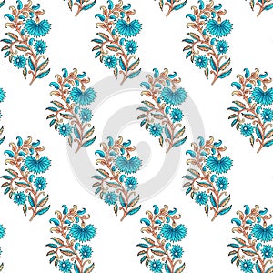 Seamless Indian mughal flower motif white background