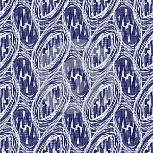 Seamless indigo doodle dot texture. Blue woven boro cotton dyed effect background. Japanese repeat batik resist wash