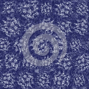 Seamless indigo doodle dot texture. Blue woven boro cotton dyed effect background. Japanese repeat batik resist wash