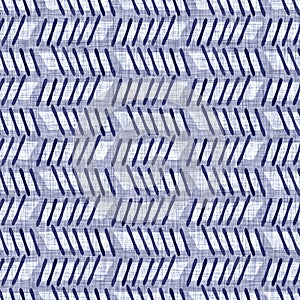 Seamless indigo washed stripe texture. Blue woven boro linen cotton dyed effect background. Japanese repeat batik resist