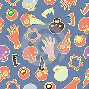 Seamless infinite background with scull bones and eyes