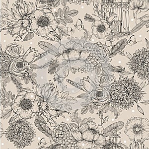 Seamless inked floral pattern