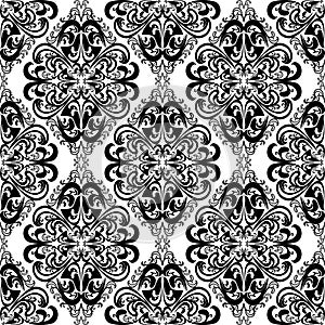 Seamless intricate damask Wallpaper for design - black and white