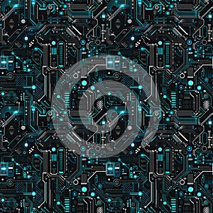 Seamless Futuristic Technology Design with Circuit Boards, Microchips, and Digital Codes photo