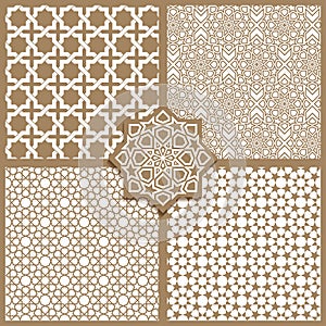 Seamless Islamic patterns set in beige