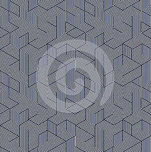Seamless isometric lines geometric pattern, 3D cubes vector tiling background, architecture .