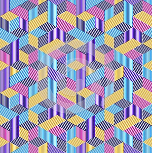 Seamless isometric lines geometric pattern, 3D cubes vector tiling background, architecture and construction.