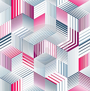 Seamless isometric lines geometric pattern, 3D cubes vector tiling background, architecture and construction.