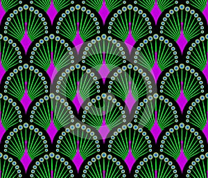 Seamless japanese pattern with abstract peacocks