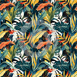 Seamless Jungle Pattern with Bold and Subdued Plant Motifs for Versatile Product Design photo