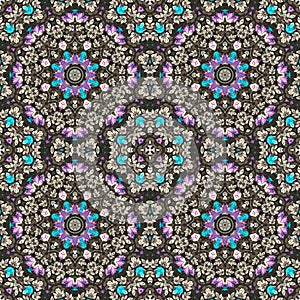 Seamless kaleidoscopic pattern with bright elements