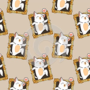 Seamless kawaii cat is going out from a picture pattern