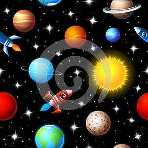 Seamless kids design of rockets and planets photo