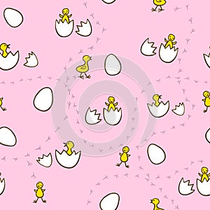 Seamless kids pattern with funny chickens.