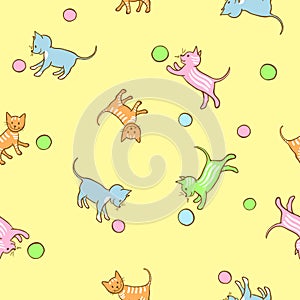 Seamless kids pattern with playing kittens.