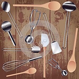 Seamless Kitchen Tools Pattern in Vector realistic modern design set