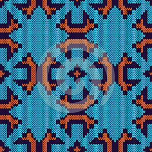 Seamless knitting ornate in blue and orange