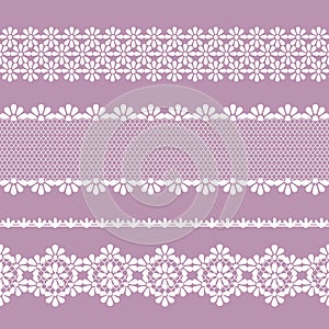 Seamless lace braid, lilac and white color