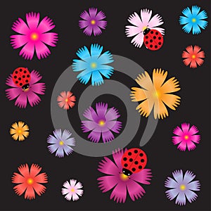 Seamless ladybugs and flowers.