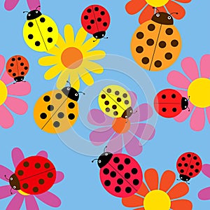 Seamless ladybugs and flowers.
