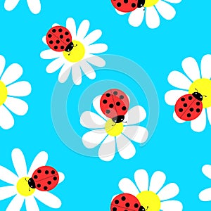 Seamless ladybugs and flowers the vector illustration.