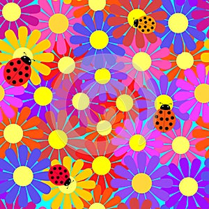 Seamless ladybugs and flowers.