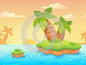 Seamless landscape with cartoon deserted beach and palm trees