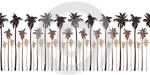 Seamless landscape pattern with brown silhouettes of palm trees.