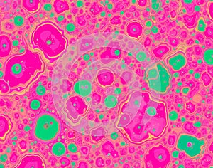 Seamless Lava Lamp Marble with viscous blobs in neon pink and green, designed for a 1970s psychedelic lounge texture, evoking photo