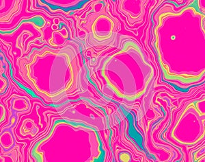 Seamless Lava Lamp Marble with viscous blobs in neon pink and green, designed for a 1970s psychedelic lounge texture, evoking photo