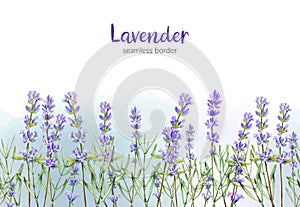 Seamless lavender border, watercolor painting, hand drawn