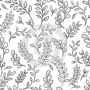 Seamless leaf black and white pattern.