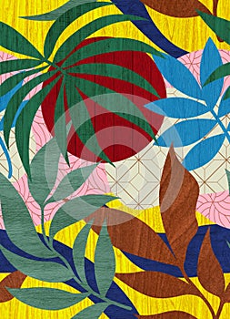 Seamless leaf colorful and sun pattern for fabric and wallpaper modern design decoration.