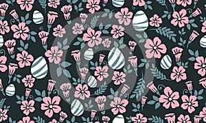 Seamless of leaf and floral pattern background design for Easter, with unique egg design